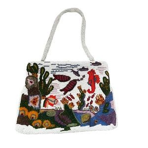 WALBORG Vintage Ocean Themed Beaded Glass Clutch With Tropical Fish & Corals